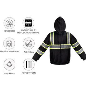 Giacca Riflettente Invernale ad Alta Visibilità, Calda, Nera, per Sport all'Aperto e Lavoro, con Strisce Riflettenti - Product Image 5