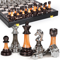 Échecs de luxe avec pièces de 3,5 pouces, grand plateau d'échecs pliable en bois marbré de 15 pouces, de qualité supérieure
