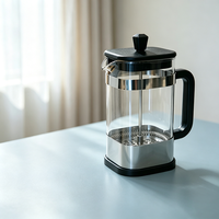 Cafetière à piston 600 ml en verre borosilicate transparent avec piston en acier inoxydable, design classique, écologique et facile à nettoyer