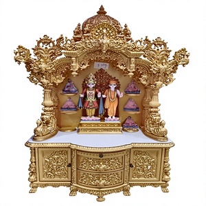 Templo de madera tallada de doble puerta, color nogal, con puerta para el hogar, de madera de teca premium, para Pooja Hindú. - Product Image 3