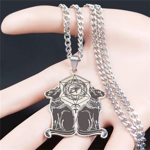 Ouj 이집트 고양이 눈 오브 라 상징 스테인레스 스틸 펜던트 목걸이 2 검은 고양이 펜던트 목걸이 - Product Image 6
