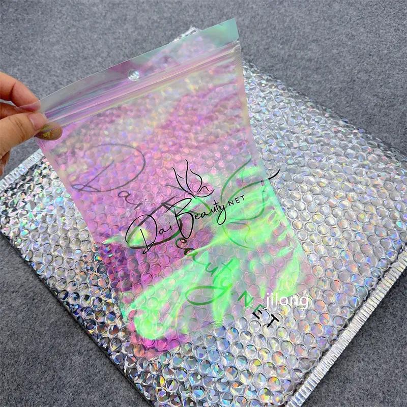 auf lager 100 Stück geruchssichere wiederverschließbare holografische Mylar-Beutel mit durchsichtigem Reißverschlussverschluss Schmuck durchsichtige Plastiktüte