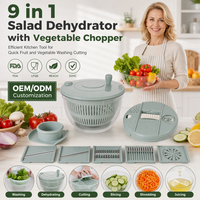 9-in-1 Salade Dehydrator met Groentehakker Efficiënt Keukenhulpmiddel voor Snel Wassen en Snijden van Fruit en Groenten