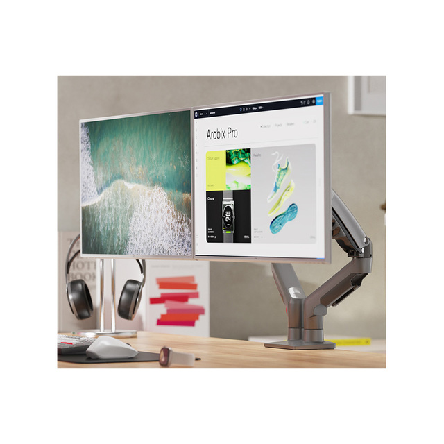 90 Degree Tilt Angle Aluminum Alloy Dual Monitor Arm Mount Stand New Computer Bracket 32 Inch Screens Desk Mount TUV Certified