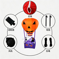 Décorations gonflables d'Halloween pour jardin extérieur : Ballon à air chaud Citrouille diabolique lumineuse de 1,8 m, Fantôme et Chat noir