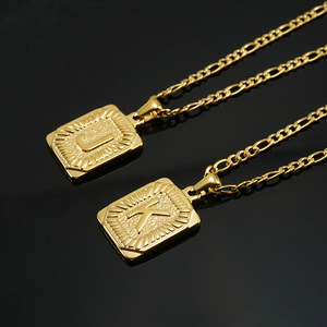 Zogxin Titanium Steel Figaro Chain Letter Pendant Necklace Men 18K Gold Plated Alphabet Charm Fashion Jewelry - Product Image 3