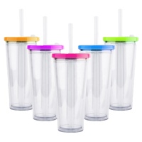 Gobelet à thé au lait Boba en plastique à double paroi sans BPA 700ML 24oz Tasses à thé à bulles Gobelets en plastique réutilisables personnalisés avec couvercle et paille
