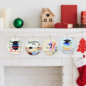 Wholesale Fashionable Round Sublimation Customized Personalized White <strong>Ceramic</strong> Christmas Tree <strong>Bauble</strong> and Heart Ornaments - Product Image 6
