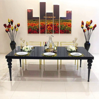 Table de banquet rectangulaire en acier inoxydable, plateau en MDF noir, pour mariage et événements