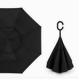 Nouveau design, 8 baleines robustes, impressions de logo complètes, parapluie inversé coupe-vent manuel, pratique et mains libres, avec poignée en C - Product Image 2