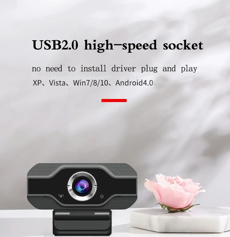 Caméra avec microphone numérique intégré Webcam sans distorsion HD 1080P Caméra Web pour ordinateur pour le chat vidéo