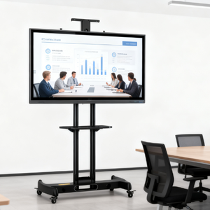 Carro de <span class=keywords><strong>TV</strong></span> móvil universal VESA 600x400mm 32-75 pulgadas soporte de exhibición con estantes superiores/medios <span class=keywords><strong>para</strong></span> equipos AV 45,5 kg capacidad de carga - Product Image 3