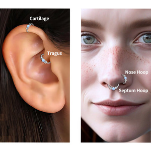 Anneau à billes en titane F136 avec boule d'opale synthétique |   Anneau de piercing hypoallergénique pour le septum nasal et le cartilage, pour hommes et femmes - Product Image 5