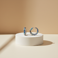 Pendientes de Aro de Zirconia Azules Exóticos de Estilo Étnico Vintage, Versátiles, con Círculo Geométrico Exagerado, Venta al por Mayor