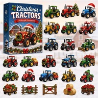 Calendrier de l'Avent de Noël 24 jours : Ornements de véhicules de construction 2D plats