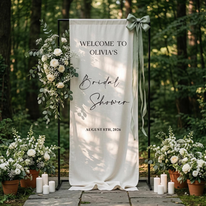 Cartello di Benvenuto Personalizzato in Tessuto per Matrimonio Moderno, Insegna Decorativa in Lino per Cerimonie, Compleanni e Matrimoni Boho - Product Image 5