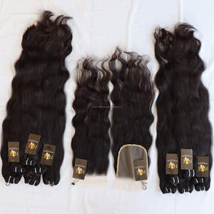 Mèches de cheveux humains 100% humains vierges avec Lace Frontal Hd, cheveux humains, lisses, Temple indien, cuticule alignée, unique, fournisseur de Closure - Product Image 1