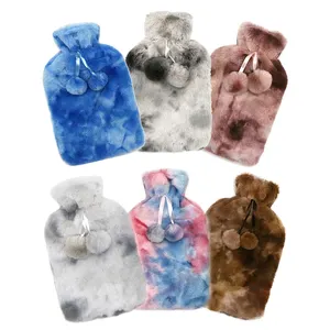 Water Bottle Covers Rubber Hot Water Bottle Bag With Tie-dyed Plush Cover And Pom Poms