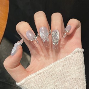<span class=keywords><strong>Uñas</strong></span> acrílicas hechas a mano con diseño <span class=keywords><strong>de</strong></span> ojo <span class=keywords><strong>de</strong></span> gato y mariposa azul, 10 Uds., <span class=keywords><strong>Uñas</strong></span> postizas para uso en salón - Product Image 4