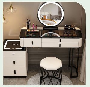 Escritorio de Maquillaje de Madera Maciza Ecológica Negra con Carga Inalámbrica, Espejo con Iluminación LED, Mueble Convertible para Dormitorio Estilo Princesa - Product Image 2