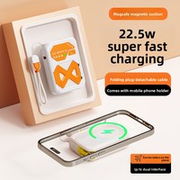 Batterie externe à charge rapide 22,5 W avec affichage LED magnétique sans fil, batterie au lithium polymère intégrée, prise secteur, support pour câbles, support pour téléphone