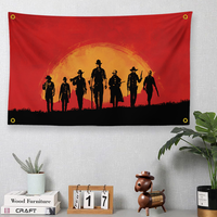 Tapisserie Red Dead Redemption 2 avec silhouette du gang Van Der Linde, décoration murale pour fans de jeux, bannière avec silhouette du gang RDR2