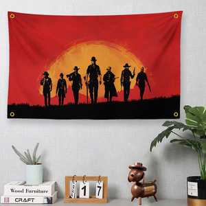 Tapisserie Red Dead Redemption 2 avec silhouette du gang <span class=keywords><strong>Van</strong></span> Der Linde, décoration murale pour fans de jeux, bannière avec silhouette du gang RDR2 - Product Image 1