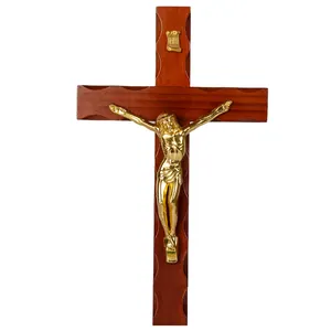 Mới Nhất Christian Home Cầu Nguyện Gỗ Vàng Và Hợp Kim Bạc Jesus Crucifix Trang Trí Tường Treo Chữ Thập