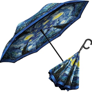 High Quality Modern Manual 23-Inch X 8-Ribs Walking Style Straight Fiberglass Waterproof <b>Umbrella</b> Famous Painting Customizable - Product Image 1