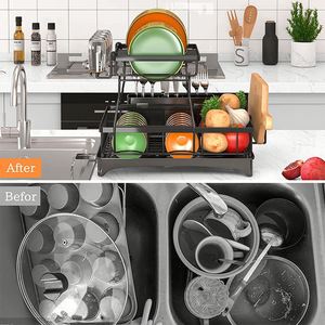Multifunction 2 Tier Kitchen Accessories Dish Drainer Stainless Steel Drying Dish Cabinet Plate Rack Dish <b>Storage</b> Rack Organizer - Product Image 3