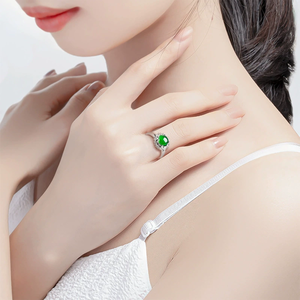 S925 <b>silver</b> <b>ring</b> <b>set</b> with natural A-grade jadeite emerald large faceted gemstone, ice-grade jade, luxurious women's <b>ring</b> - Product Image 4