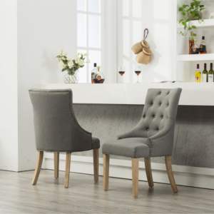 Chaises d'hôtesse Db Grey en bois massif, capitonnées avec boutons et clous décoratifs, lot de 2 pour salle à manger - Product Image 6