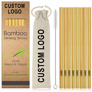 Custom Logo Biodegradable Organic Natural 20cm Tea Fiber Straw Reusable Drinking Bamboo Straw With Cleaners Box Bag Packaging