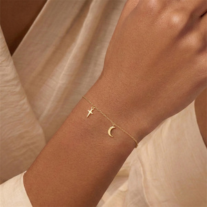 Bracelet en argent sterling S925 plaqué or 18 carats avec perle et pendentif étoile lune en zircon taille poire, chaîne réglable, cadeau pour fête et mariage - Product Image 6