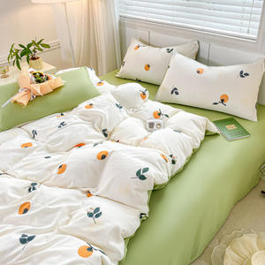 Parure de lit 4 pièces en coton lavé imprimé floral frais, style drap-<span class=keywords><strong>housse</strong></span>, double couche de fil - Product Image 3