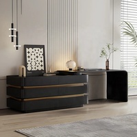 Ensemble coiffeuse moderne en bois massif avec miroir LED, coins arrondis personnalisés, 6 tiroirs, bande lumineuse intégrée, multi-usages