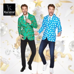 ODM vente entière hommes Noël Performance Cosplay Costume deux couleurs Noël Yeti Costume bleu veste avec <span class=keywords><strong>cravate</strong></span> - Product Image 1