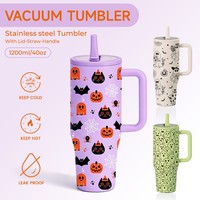 Gobelet isotherme à double paroi en acier inoxydable de 40 oz (1200 ml) pour Halloween, anti-fuite, avec paille, couleurs personnalisables, cadeau de vacances pour