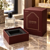 Boîte à parfum rigide verticale en papier texturé rouge châtain A3328-R0701 avec logo personnalisé, insert en mousse surélevé, 10x10x14cm