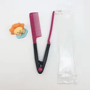 Custom Logo V Type Hair Straightening Comb Salon Hairdressing Styling Tool Washable Folding Hair Straightener Comb Fashion