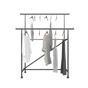 Muebles para Tiendas de Ropa, Accesorios para Tiendas de Ropa Femenina, Estantes de <span class=keywords><strong>Hierro</strong></span> Negro con Recubrimiento en Polvo, Estantes para Ropa con Ruedas - Product Image 2