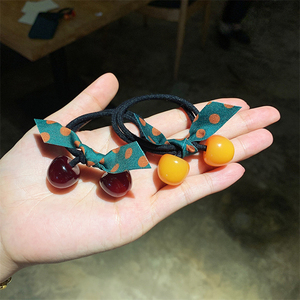 ยางรัดผมสไตล์เกาหลีแบบร้อนแรง ยางรัดผมเชอร์รี่ - Product Image 3