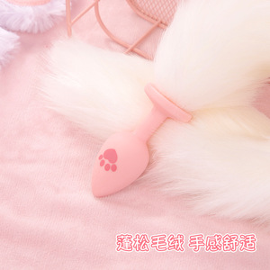 Cat Paw Silicone Anal <b>Plug</b> <b>Tail</b> White Powder Adult Stimulation SM Prop Rear Training Fox <b>Tail</b> Sex Toy - Product Image 4