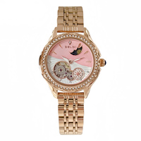 Montre-bracelet mécanique automatique de luxe pour femme, cadran ajouré en or rose et strass, montre élégante pour femme, cadeau d'anniversaire pour elle