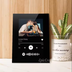 Placa de <span class=keywords><strong>Spotify</strong></span> de acrílico negro personalizada con <span class=keywords><strong>foto</strong></span> personalizada, portada de álbum de canciones musicales personalizadas, impresión artística, regalo de aniversario romántico - Product Image 3