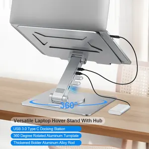 Rotating Notebook Metal Desktop Bracket Base Holder Support Para Dj De Foldable Laptop Usb Stand With Hub For Laptop Aluminum