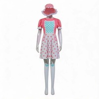Costume de film télévisé d'Halloween mignon pour femme, robe en polyester à pois, manches bouffantes, bonnet, chaussettes à volants en dentelle, cosplay adulte