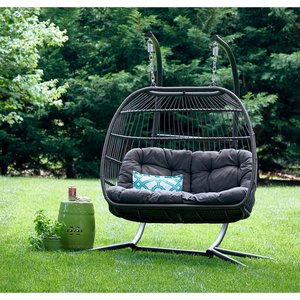 Design moderne Patio suspendu en osier balançoire oeuf canapé avec support <span class=keywords><strong>jardin</strong></span> causeuse extérieur double siège rotin pliable balançoire chaise - Product Image 3