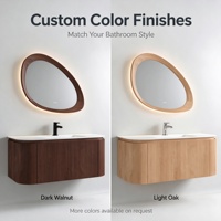 Meuble de salle de bain mural moderne en bois avec vasque en céramique, miroir intelligent, égouttoir en cuivre, résistant à l'eau, et éclairage LED