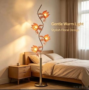 โคมไฟตั้งพื้น LED รูปดอกบัวสมัยใหม่ สีทอง โครงโลหะโค้ง สำหรับห้องนั่งเล่น ห้องนอน ตกแต่งบ้าน - Product Image 3